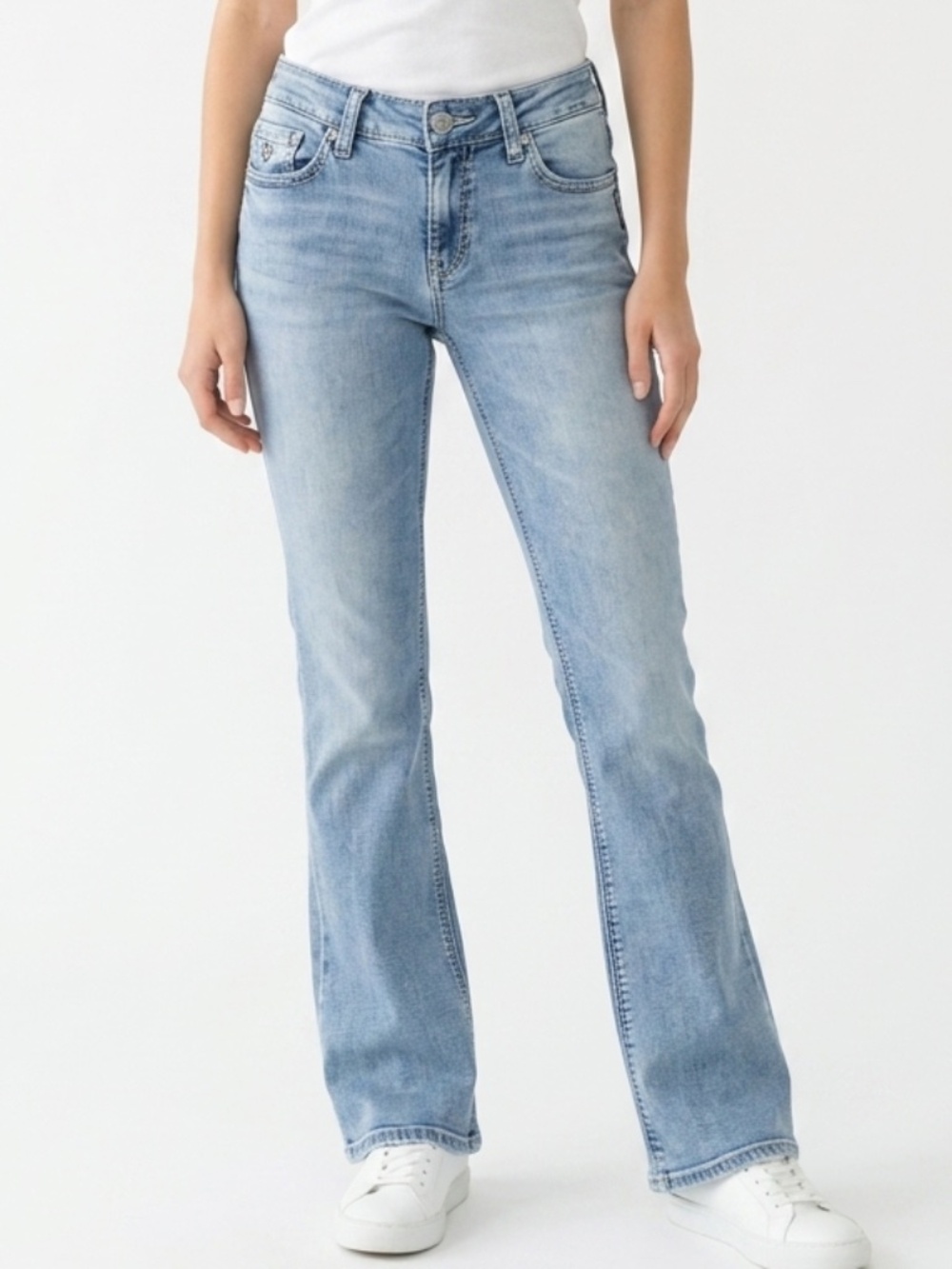Silver • Suki Slim Boot Jeans Light Wash Mid Rise Stretch Women’s 32x31